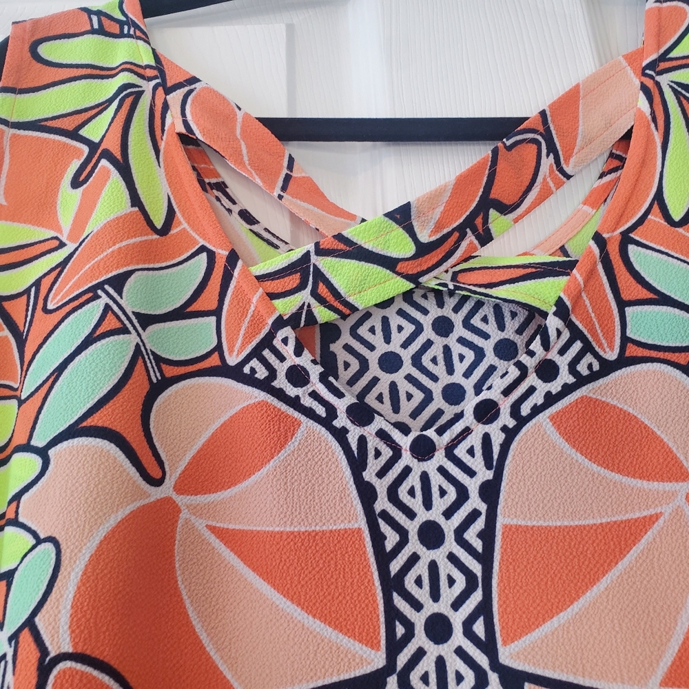 COPY - KAARI Blue Curvy Size 3X sleeveless tropical midi dress - Picture 8 of 8